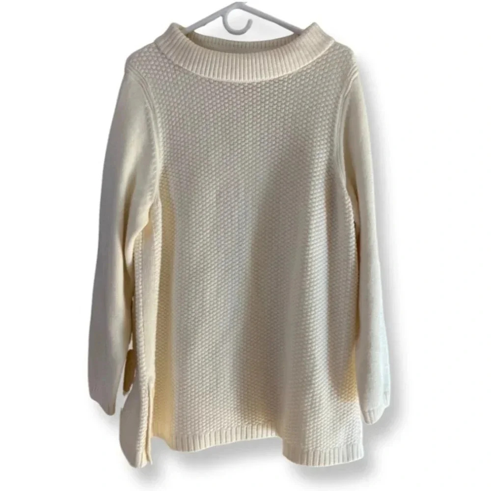 Talbots NWT Off White Long Sweater Tunic Button Sides Size Petite 2XL